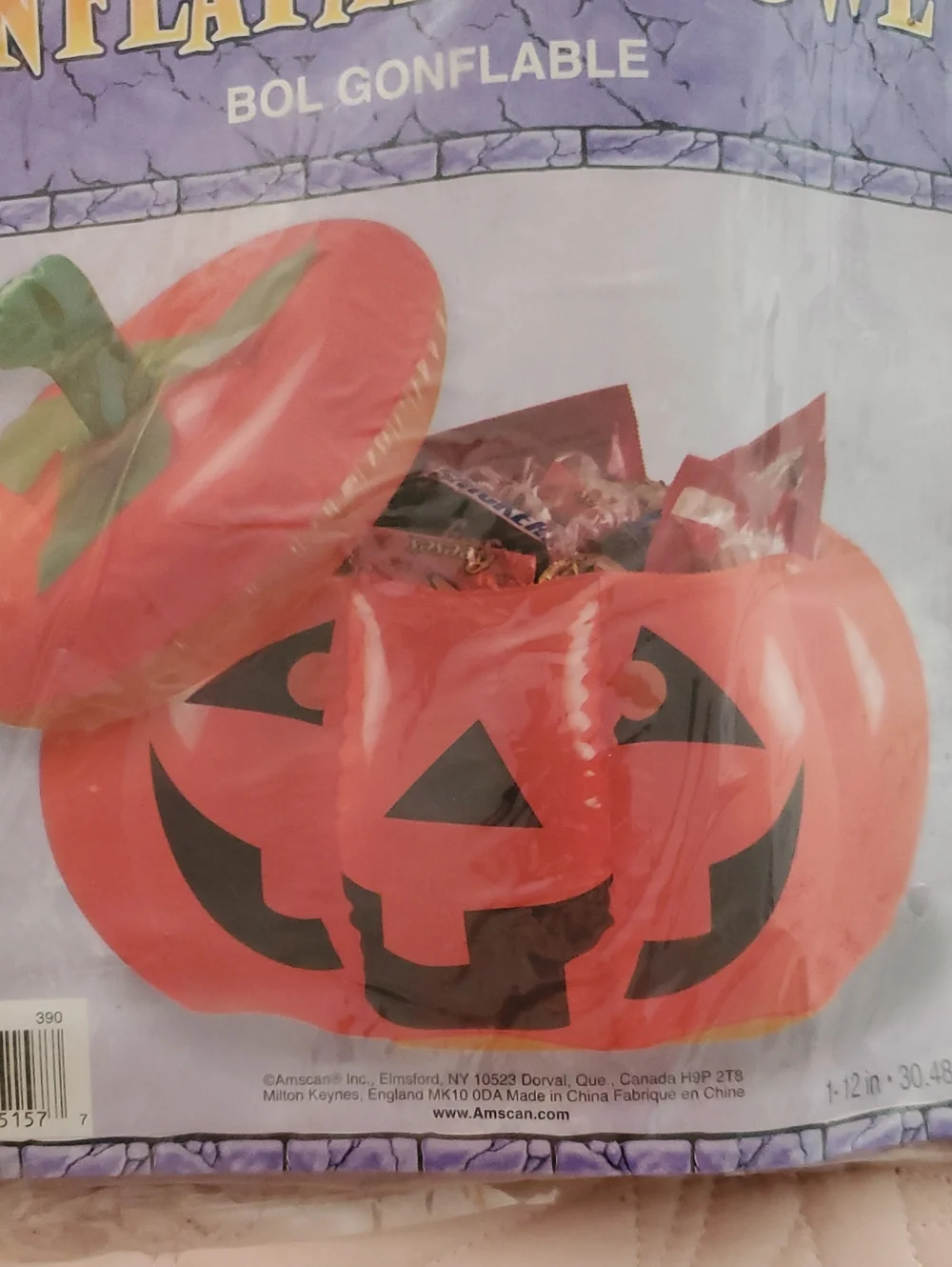 Amscan Inflatable Pumpkin Candy Bowl - Orange with Green Stem